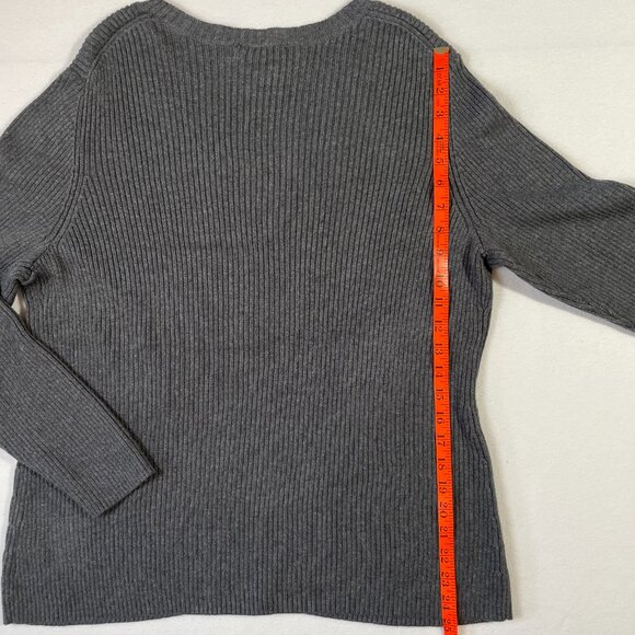 Coldwater Creek Gray Ribbed V Neck Sweater Thick Knit Long Sleeves Size 1x / 18 - Picture 8 of 12